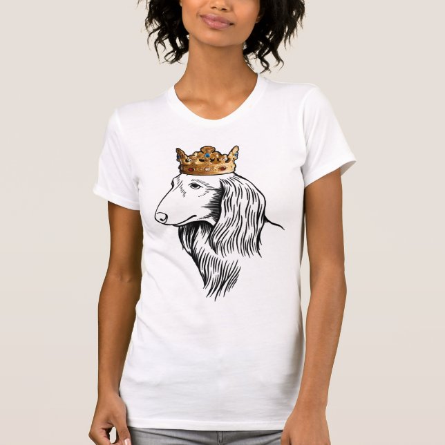 Camiseta Perro Dachshund de cabello largo con corona (Anverso)