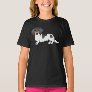 Camiseta Perro Dachshund de pelo largo piebald negro y marr