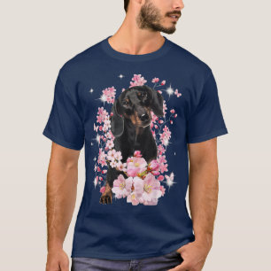 Camiseta Perro Dachshund Flor japonesa de cerezo Sakura