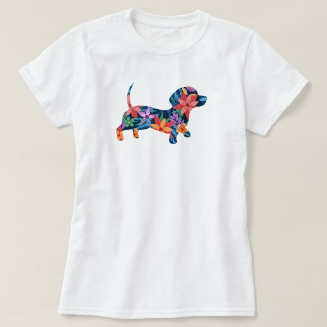 Camiseta Perro Dachshund Floral (Diseño del anverso)