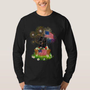 Camiseta Perro Dachshund Negro Cesta 4 de Julio Bandera Ame
