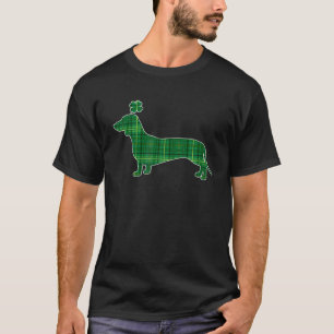 Camiseta Perro Dachshund Perro Green Plaid Shamrock St Patr