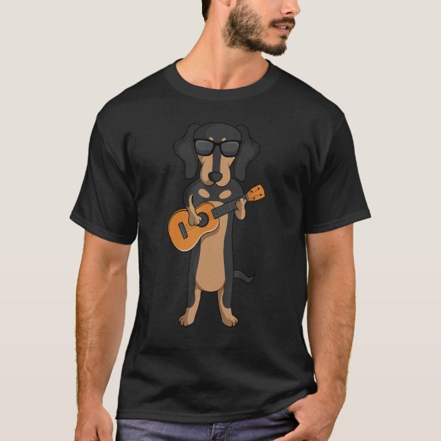 Camiseta Perro Dachshund Tocando Guitarra Ukulele (Anverso)