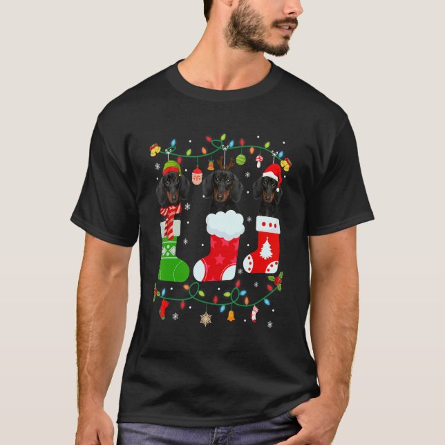 Camiseta Perro Dachshund Tres Navidades Saquean Dulce Dama (Anverso)