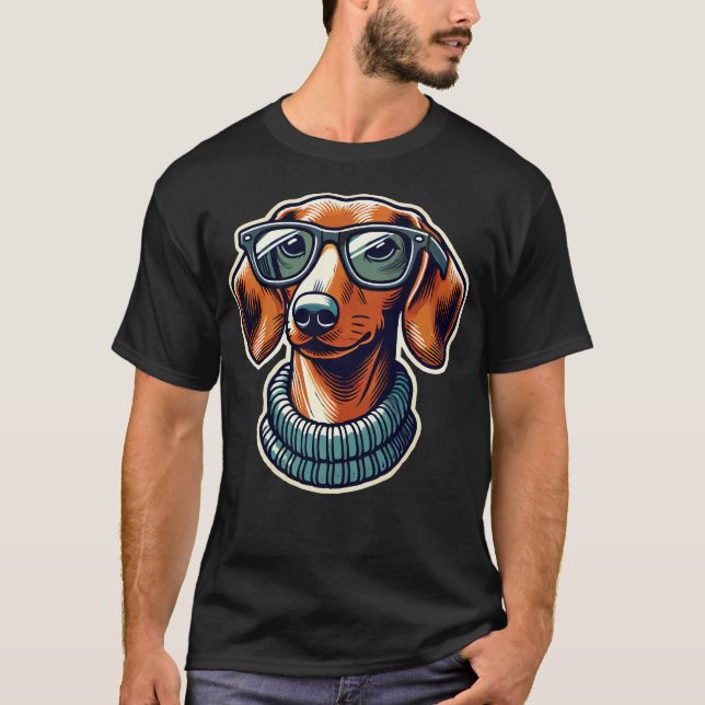 Camiseta Perro Dachsund Con Gafas Estilo Arte Pop (Anverso)