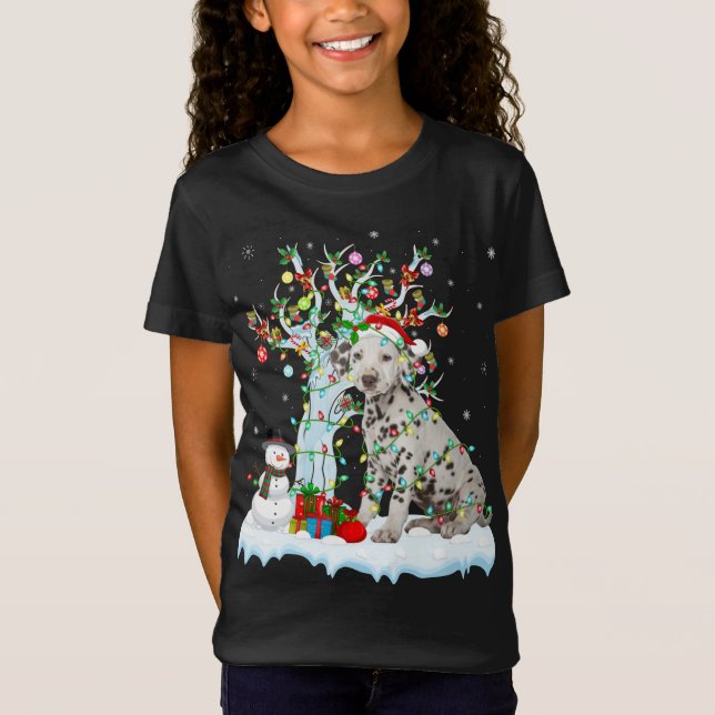Camiseta Perro dálmata árbol de Navidad iluminando Santa Da (Anverso)
