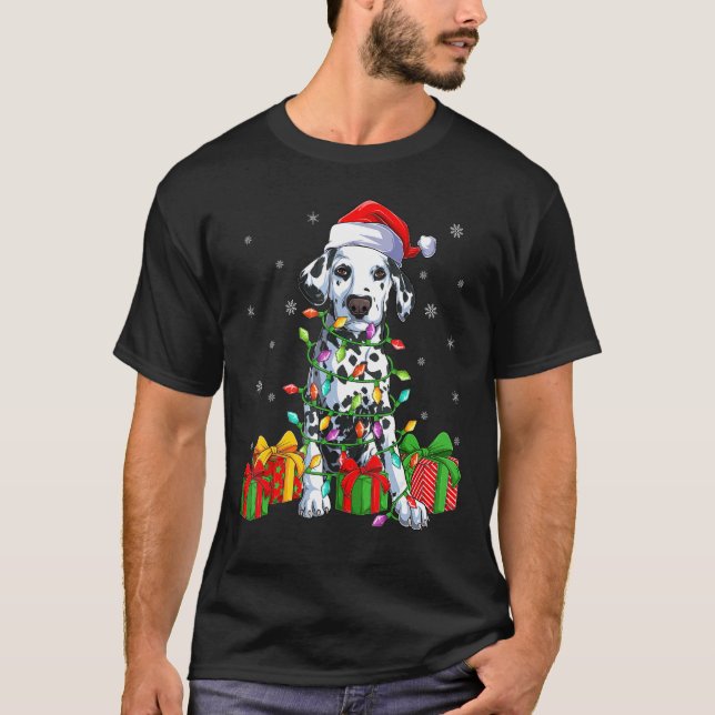 Camiseta Perro dálmata Navidad iluminando Santa Hat Dalmati (Anverso)