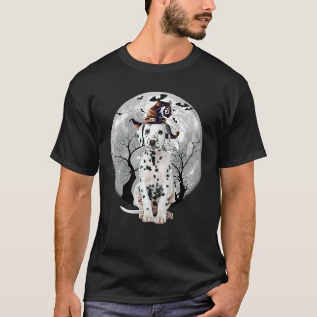 Camiseta Perro Dalmatiano Y Perro De Halloween De La Luna (Anverso)
