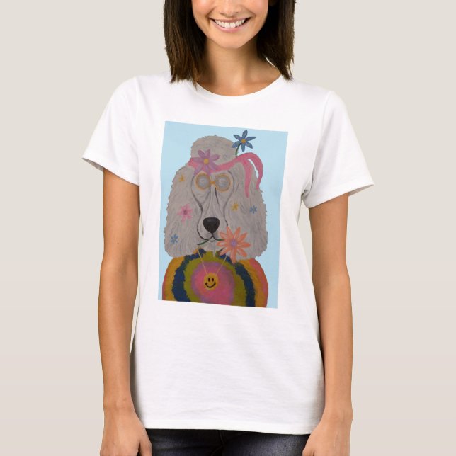 Camiseta Perro de Agua Caniche Hippie Niño Flor  (Anverso)