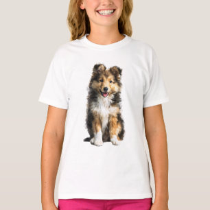 Camiseta Perro de aguas Shetland Cachorro Esponjoso Acuarel