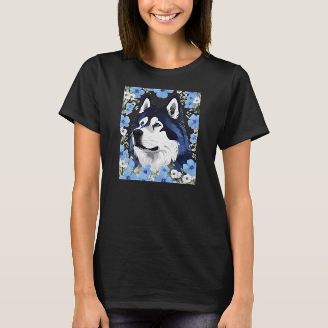 Camiseta Perro De Alaska Malamute Rodeado De Azul (Anverso)
