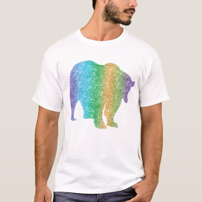 Camiseta Perro de arcoiris Purpurina de oso colorido animal (Anverso)