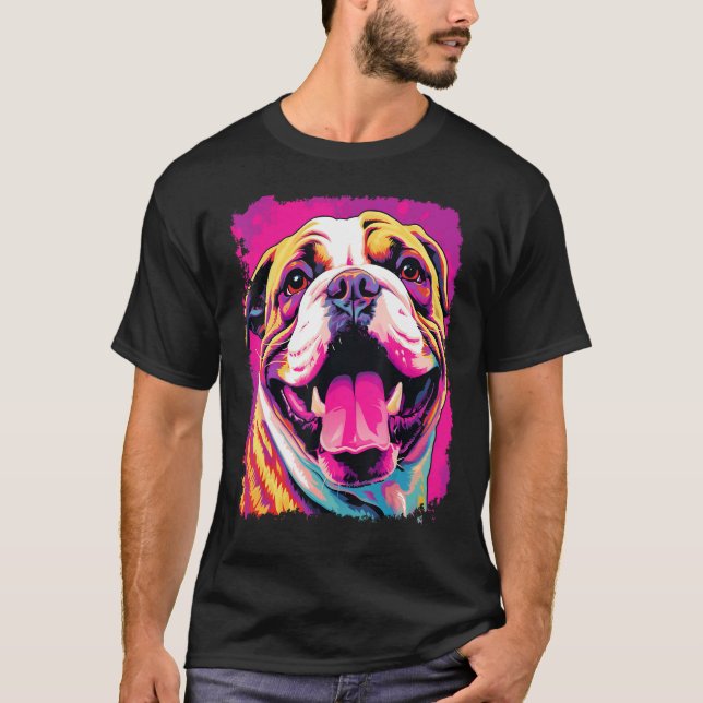 Camiseta Perro de arte pop Bulldog inglés rosado (Anverso)