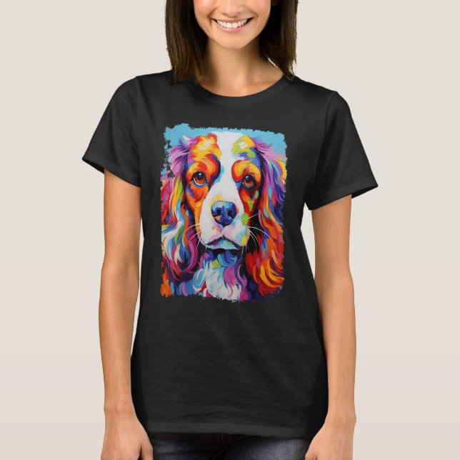Camiseta Perro de arte pop Curva de arco iris Cavalier King (Anverso)