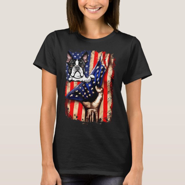 Camiseta Perro de bandera estadounidense patriótico del ter (Anverso)