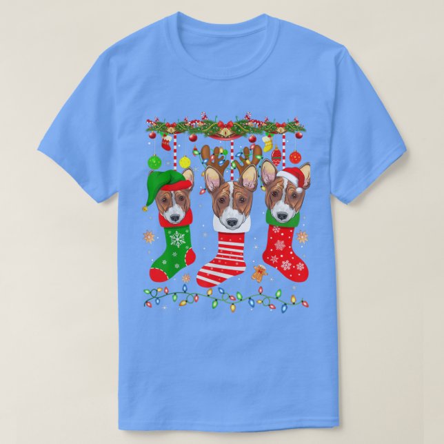 Camiseta Perro de Basenji En Navidades Socks Luce Xmas (Diseño del anverso)