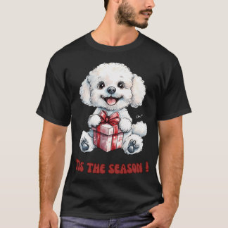 Camiseta Perro de Bichon Frise con regalo de Navidad