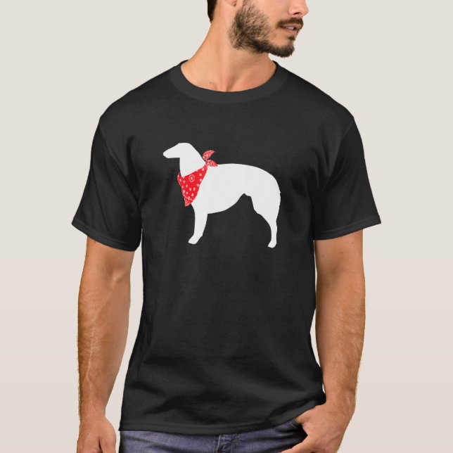 Camiseta Perro de Borzoi con bandana roja (Anverso)