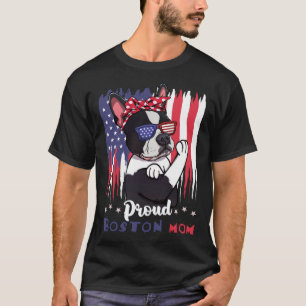 Camiseta Perro de Boston Terrier con gafas de sol Bandera A