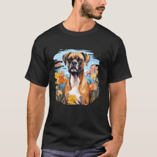 Camiseta Perro de boxeador lindo en jardín de flores botáni