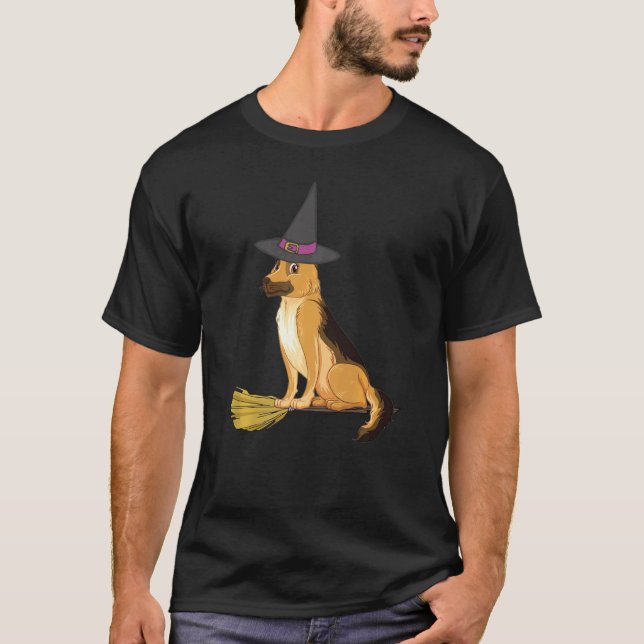 Camiseta Perro de bruja del pastor alemán Halloween (Anverso)