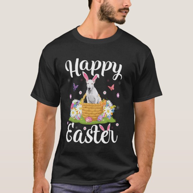 Camiseta Perro de Bull Terrier Feliz Caza de Huevos de Pasc (Anverso)