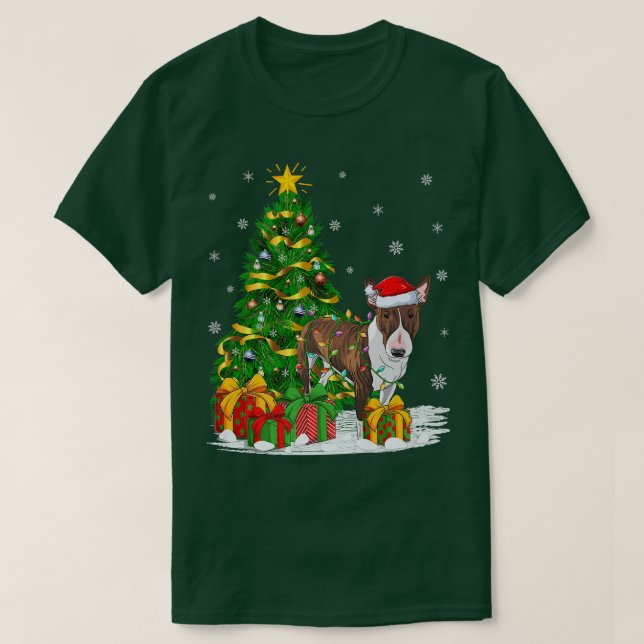 Camiseta Perro de Bull Terrier Navidad Árbol Santa Bull Ter (Diseño del anverso)