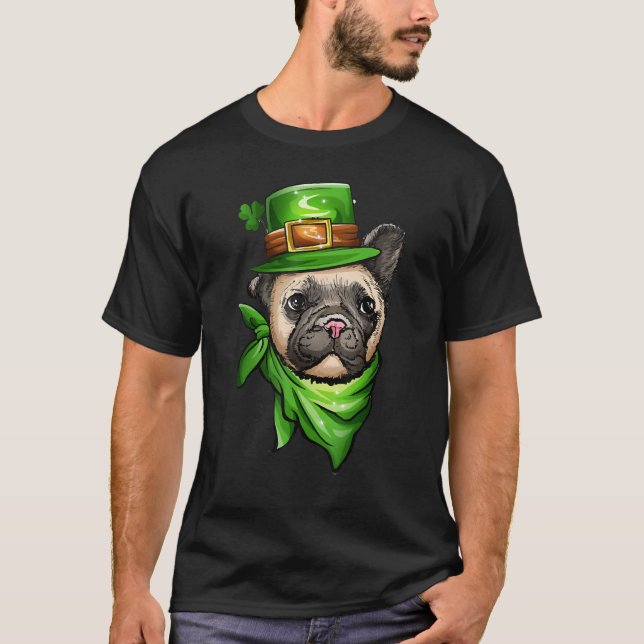 Camiseta Perro de Bulldog lindo Lover Leprechaun Gorra Happ (Anverso)