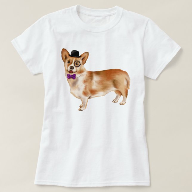 Camiseta Perro de cachorro de Corgi Monocleado a mano (Diseño del anverso)