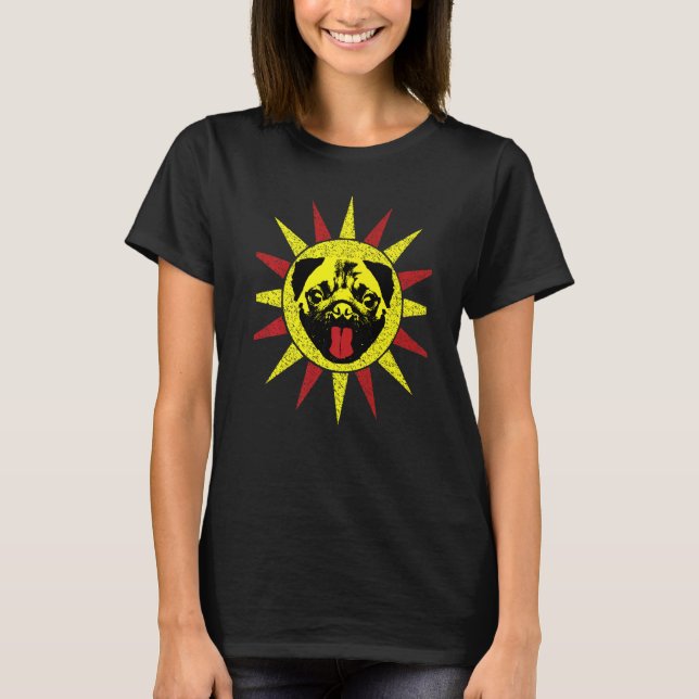 Camiseta Perro de cachorro retro lindo sonriente Sun Pug (Anverso)