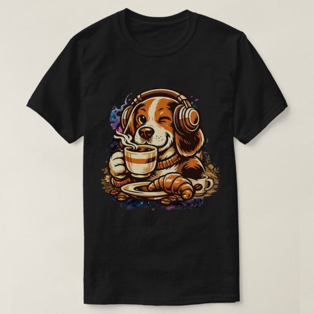 Camiseta Perro de café con auriculares Beagle lindo Vibraci (Diseño del anverso)
