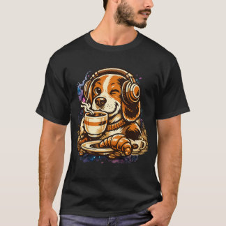 Camiseta Perro de café con auriculares Beagle lindo Vibraci