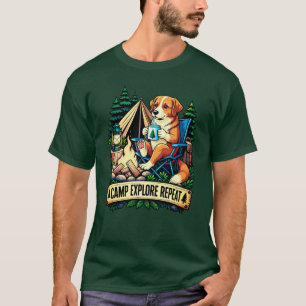 Camiseta Perro de camping junto a la fogata