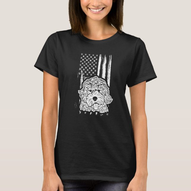 Camiseta Perro de caniche con bandera estadounidense (Anverso)
