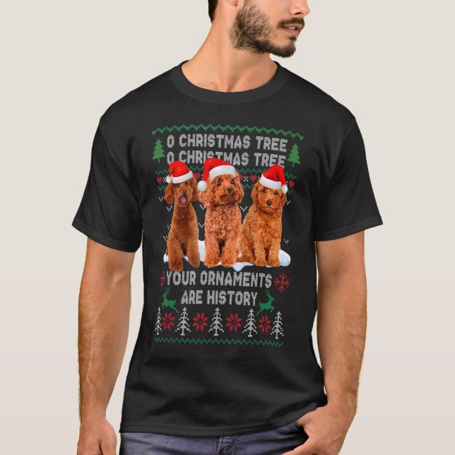 Camiseta Perro de caniche lindo Oh árbol de Navidad Unas Na (Anverso)