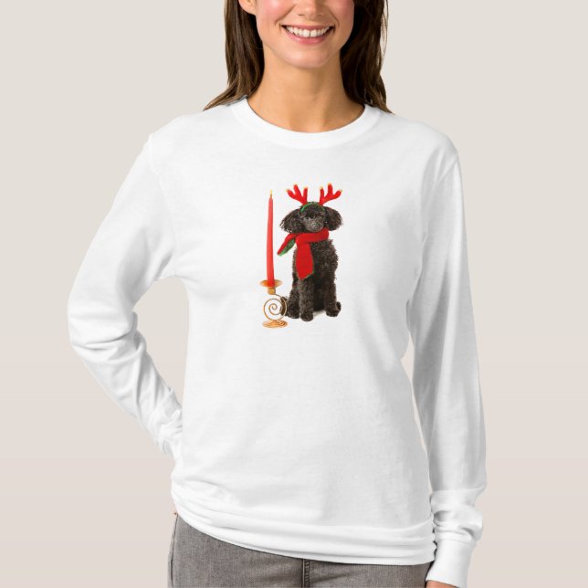 Camiseta Perro de caniche negro de juguete del navidad (Anverso)