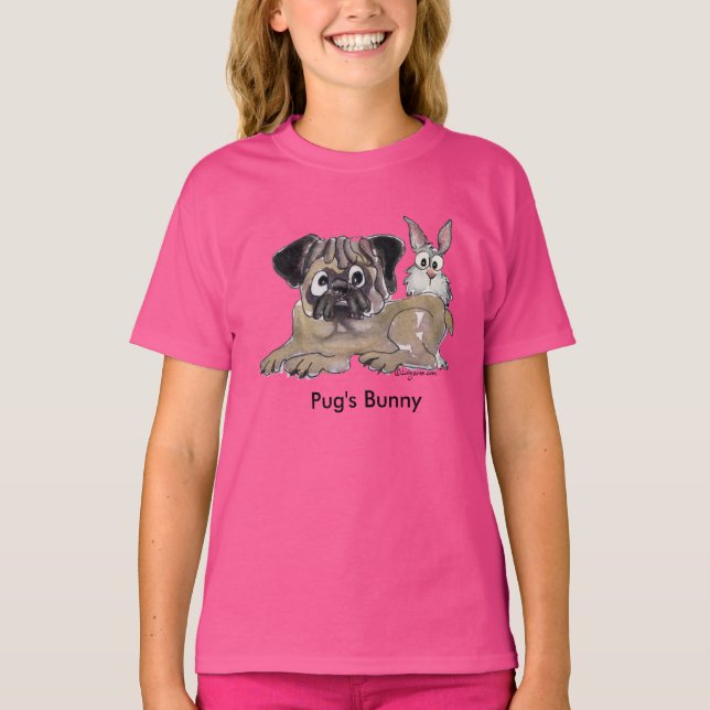 Camiseta Perro de caricatura lindo conejo de Pug (Anverso)