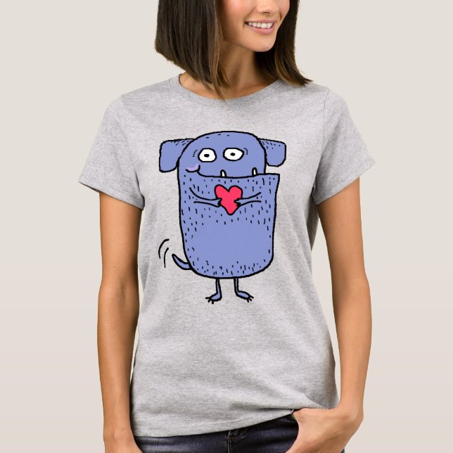 Camiseta Perro de caricatura lindo y feliz con corazón rosa (Anverso)
