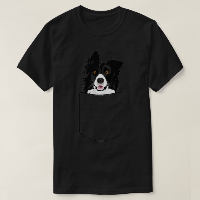 Camiseta Perro De Collie Fronterizo En El Bolsillo (Diseño del anverso)