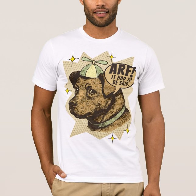Camiseta Perro de cómic cachorro sombrero de hélice texto p (Anverso)