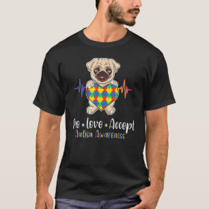 Camiseta Perro de Conciencia del Autismo Raza Pug Perros Pu