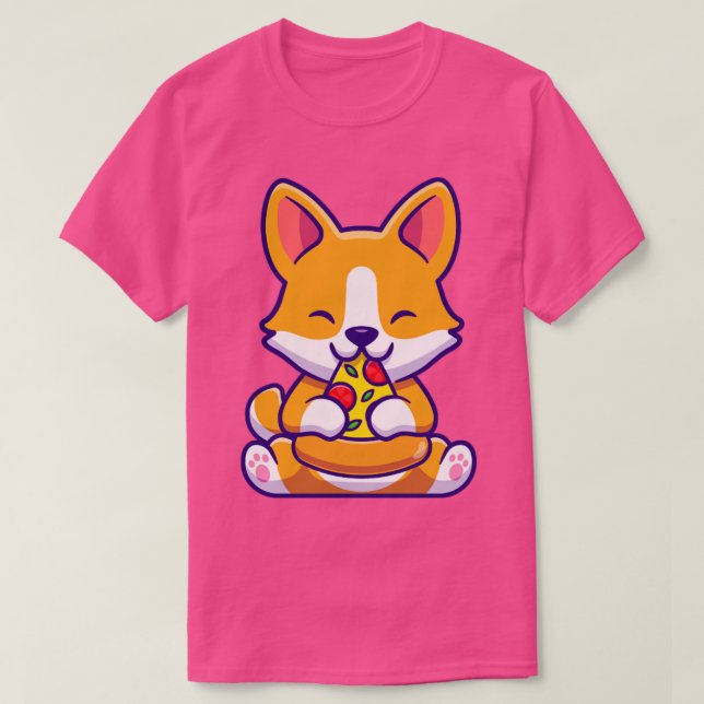 Camiseta Perro de Corgi Comer Pizza (Diseño del anverso)