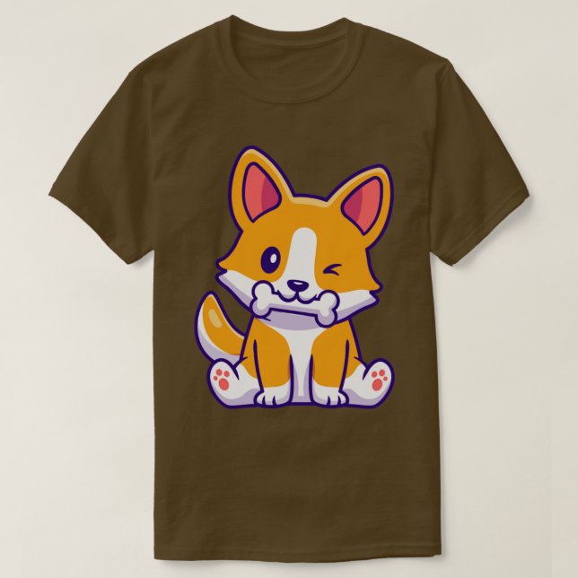 Camiseta Perro de Corgi Cute Comer Hueso Personalizado (Diseño del anverso)