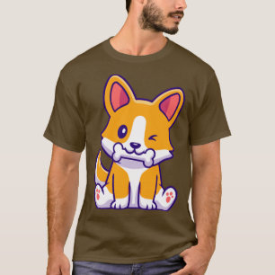 Camiseta Perro de Corgi Cute Comer Hueso Personalizado