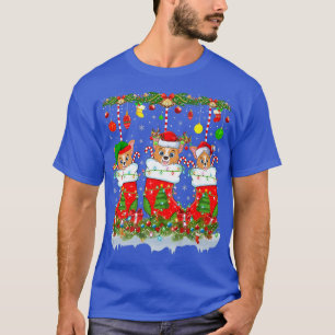 Camiseta Perro de Corgi galés gracioso en Navidad tira luz 