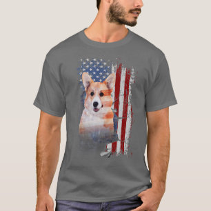 Camiseta Perro de Corgi galés pembrooke con bandera estadou