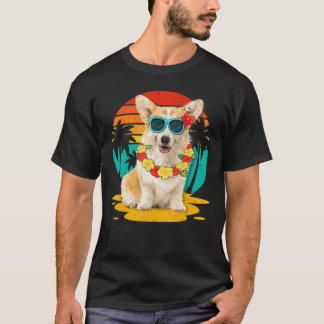 Camiseta Perro de Corgi Vintage con gafas de sol en verano 