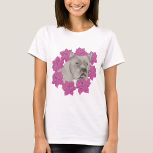 Camiseta Perro de Corso de Caña con flores rosadas