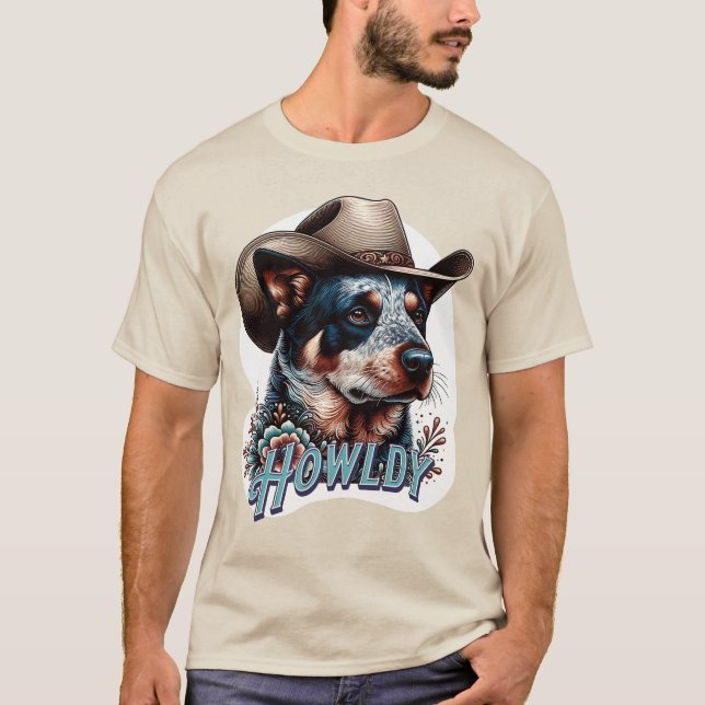 Camiseta Perro de Cowboy Heeler Azul Punny Howldy Perro de  (Anverso)