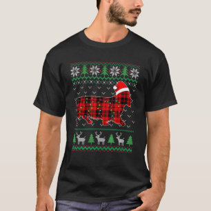Camiseta Perro de cuadros rojos Luces feas de Navidad Corgi